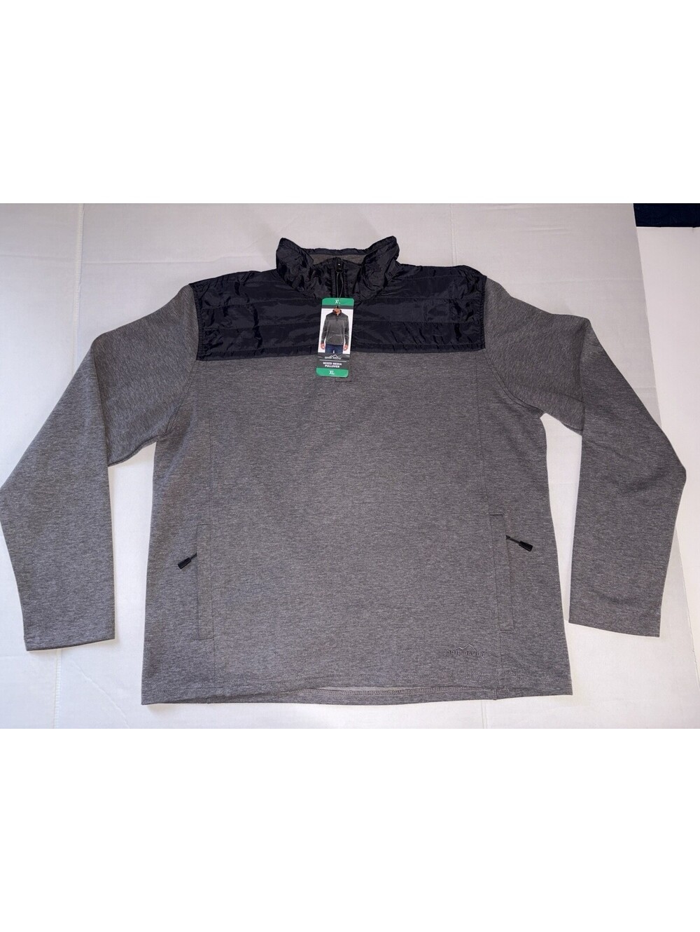 Eddie Bauer Mens XL Mixed Media Pullover 1/4 Zip Gray Black Jacket NWT hiking